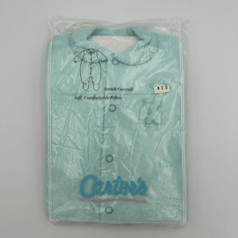 Vintage CARTER'S Baby Stretch Coverall Long Sleeve Snap Blue Giraffe Med. 3-6mos